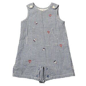 VTG B.T Kids Toddler Boy 24M Blue White Checkered Gingham Romper Sailboat Anchor
